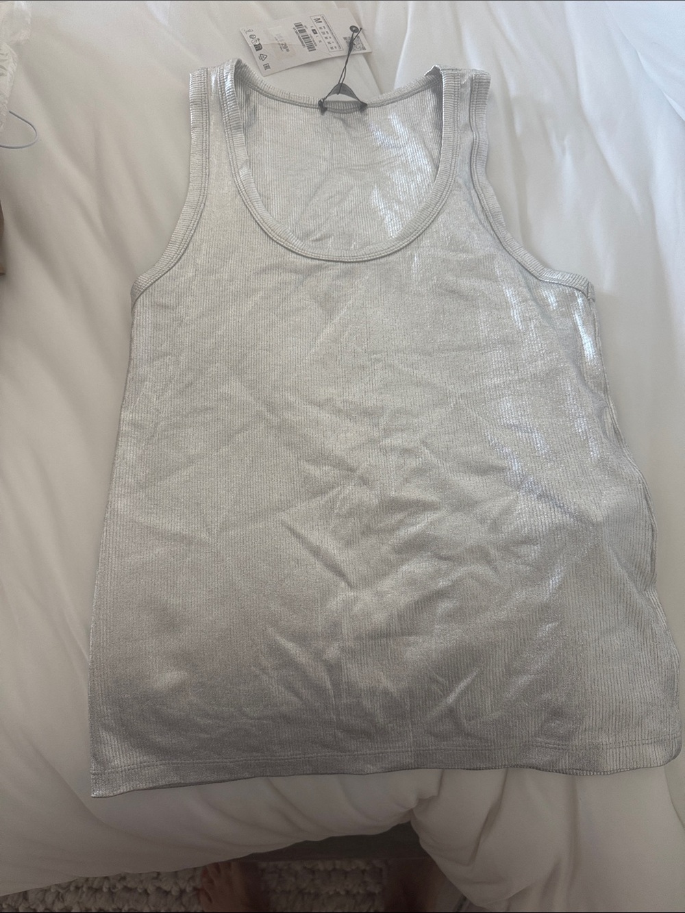 Zara Silver Shimmer Ribbed Tank Top